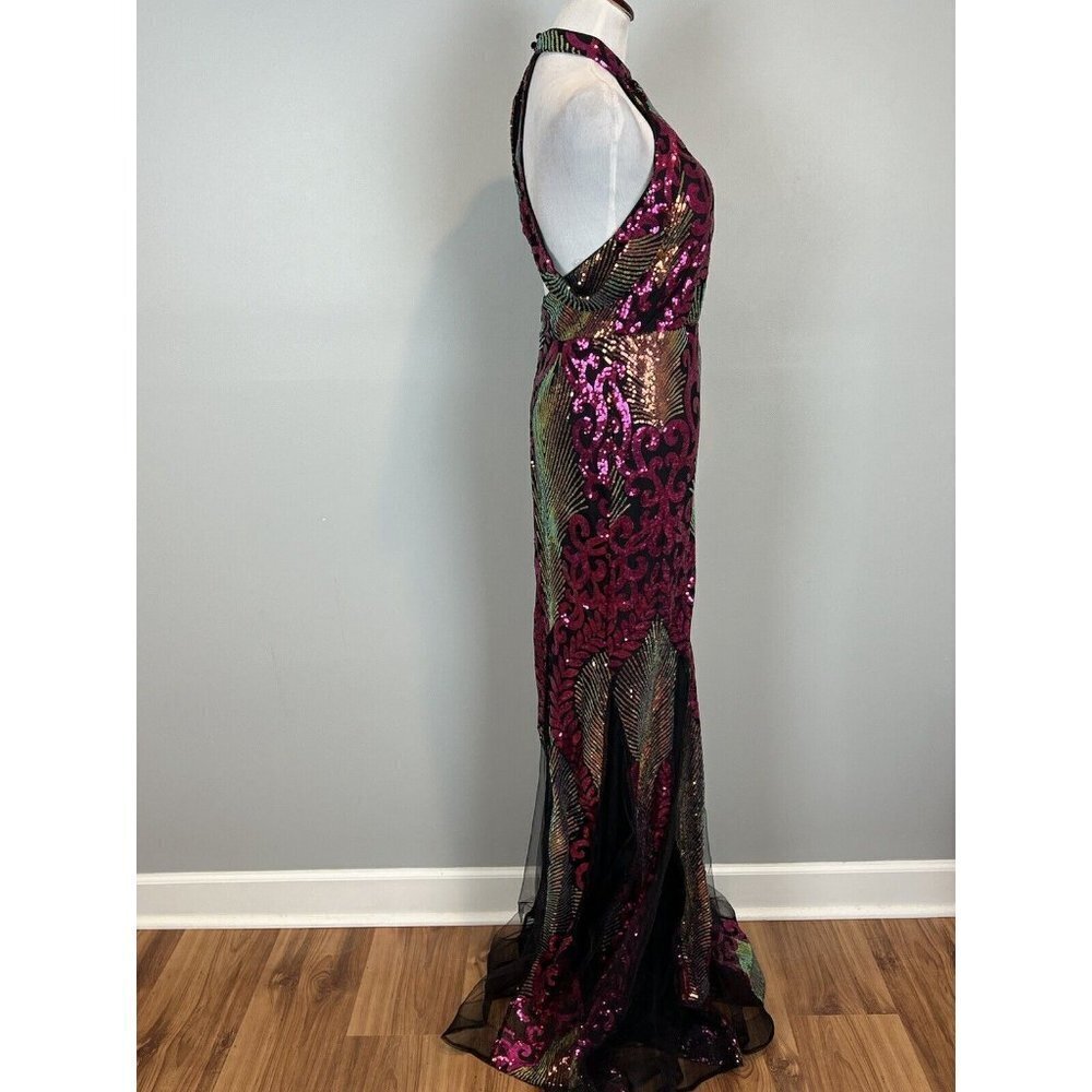 Formal Backless Sequin Halter Prom Dress - Picture 8 of 13